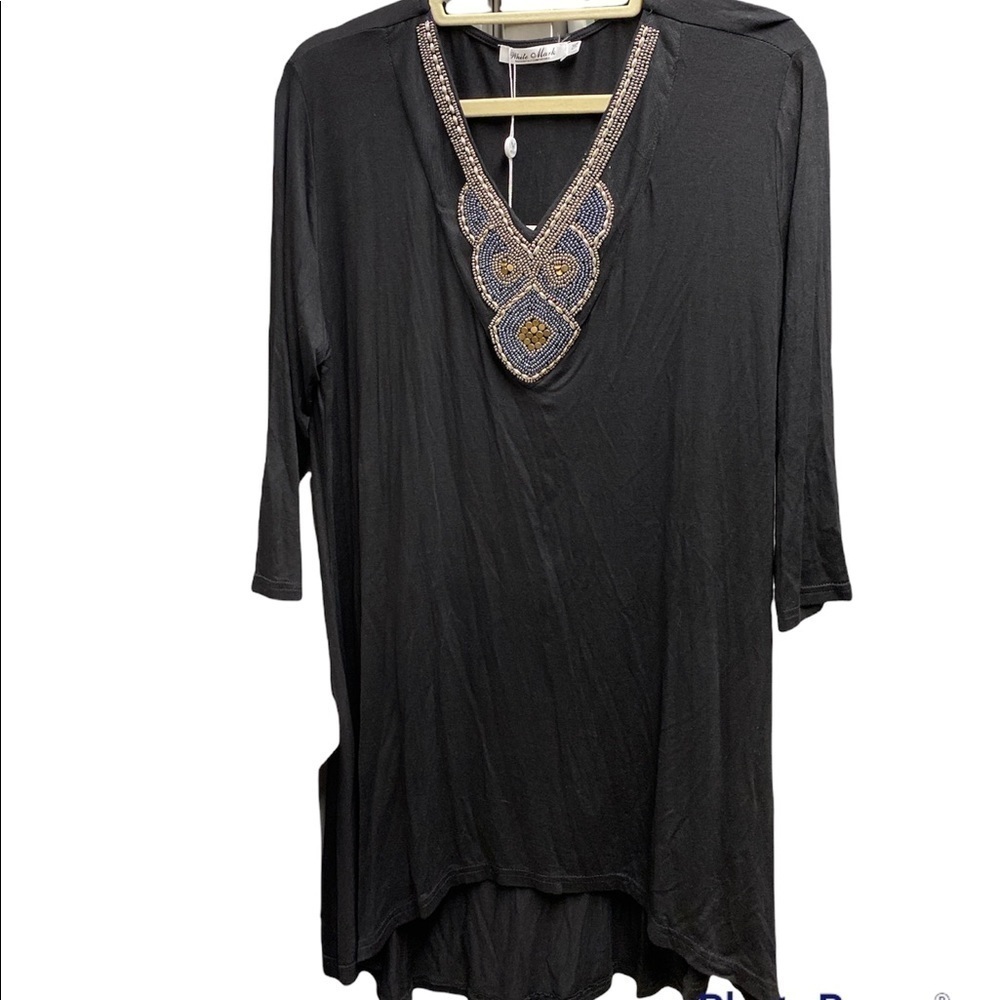 White Mark dress high/low style embellished V-neckline elbow sleeves Sz XL NWT